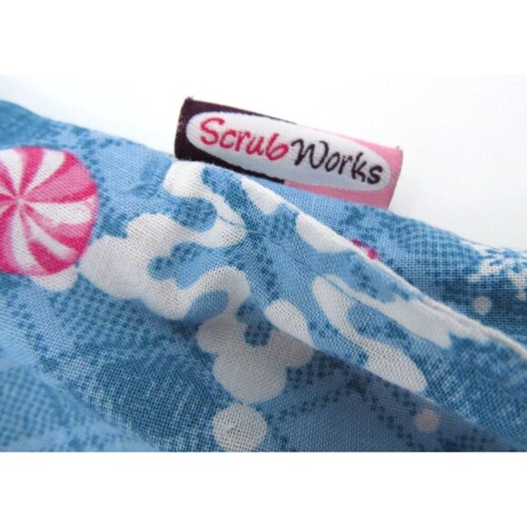 Vtg Scrub Works Scrub Top Womens Large Christmas Faux Wrap Pocket Nurse Snowman - Picture 9 of 10